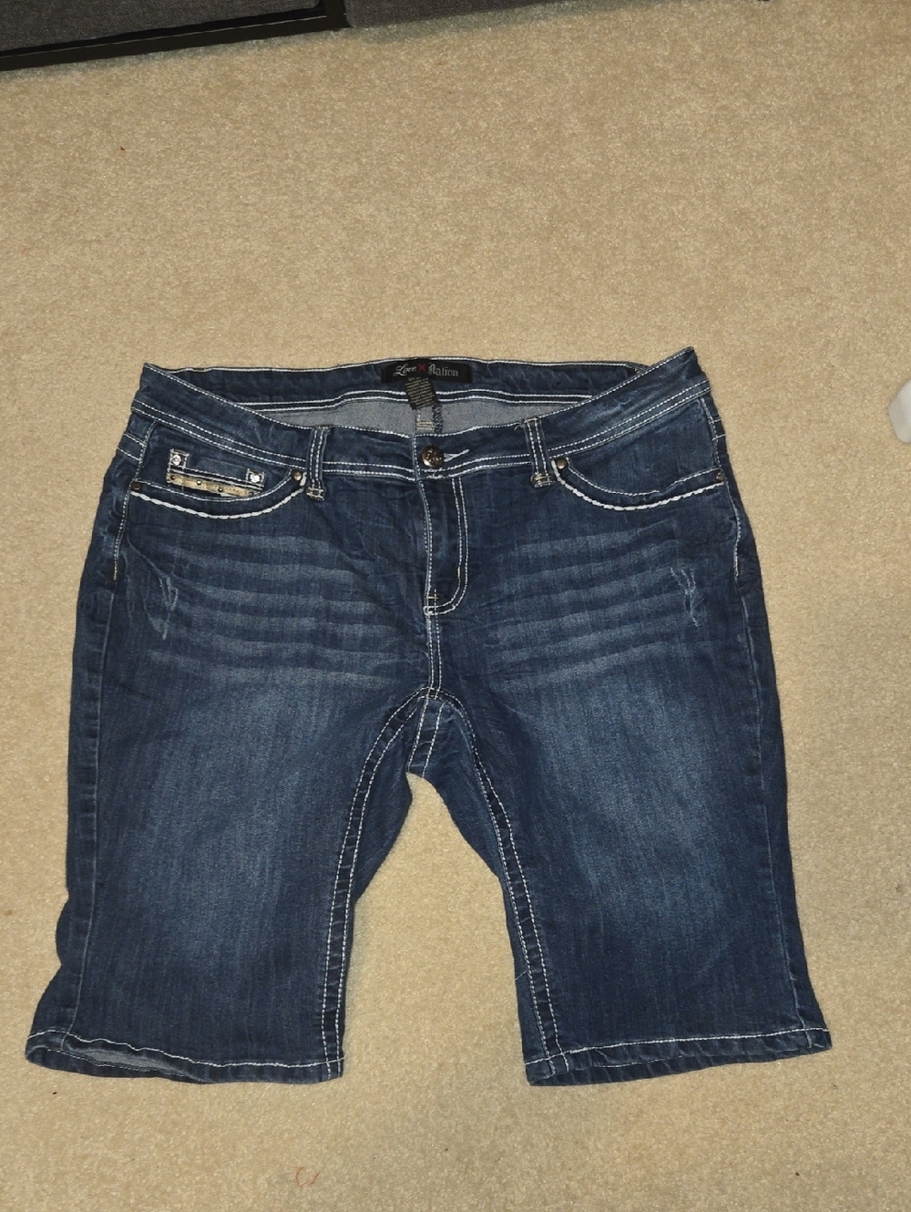 Love Nation Dark Wash Denim Bermuda Shorts - Blue